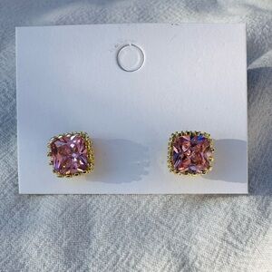 Simulated Pink Sapphire Princess Cut CZ Studs
